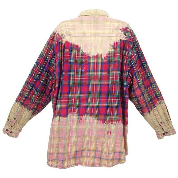 The Rack Brushed Cotton Bleach Tie Dye Button Front Shirt Top Size XL Plaid - Picture 2 of 12